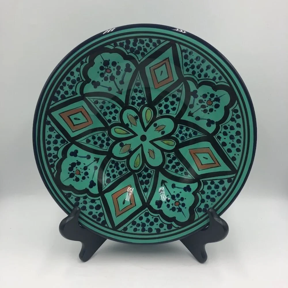 Pottery Barn Kasara Set of 4 Salad Plates Green Mosaic Porcelain Kaleidoscope